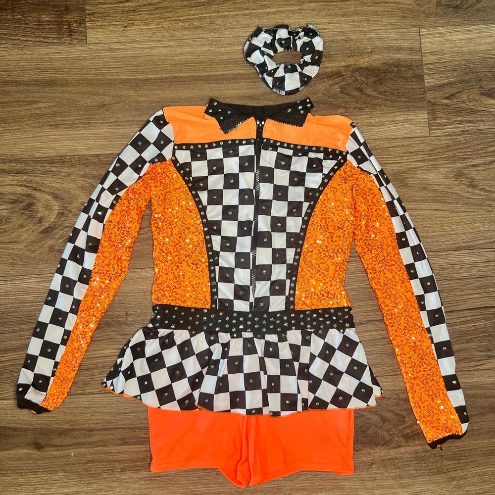 A Wish Come True Kids Orange Checkered Race Dance Costume